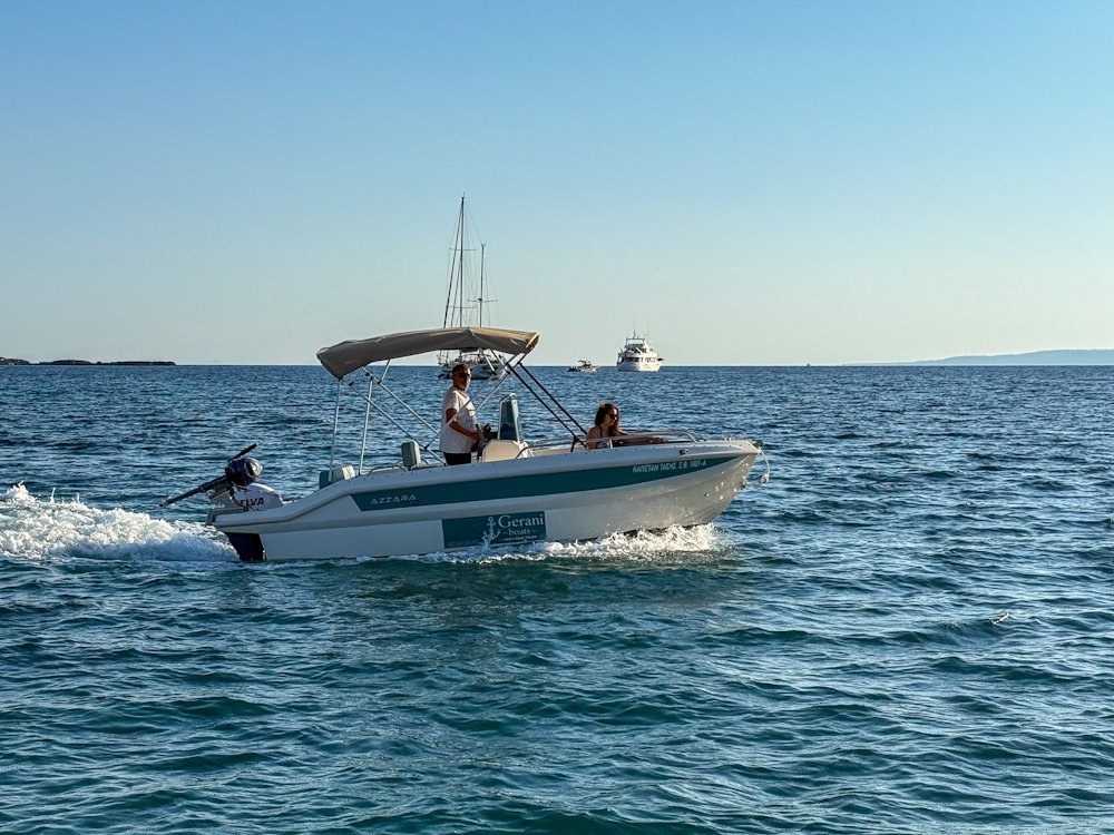 Gerani Boats rental sailing with guests in Zakynthos
